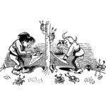 Image clipart vectoriels de deux garçons, cueillette des bogues